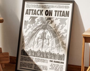 Attack on Titan Poster V3, AOT Print, Anime Poster, Manga Art Print, Vintage Minimalist Anime Wall Art, Shingeki No Kyojin, Eren Yeager