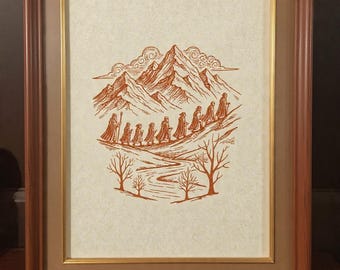 Fellowship of the Ring Art Print | Minimalist Middle Earth Wall Decor