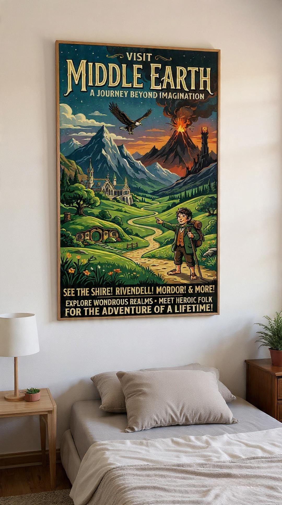 Visit Middle Earth Vintage Travel Poster | Lord of the Rings Inspired ...