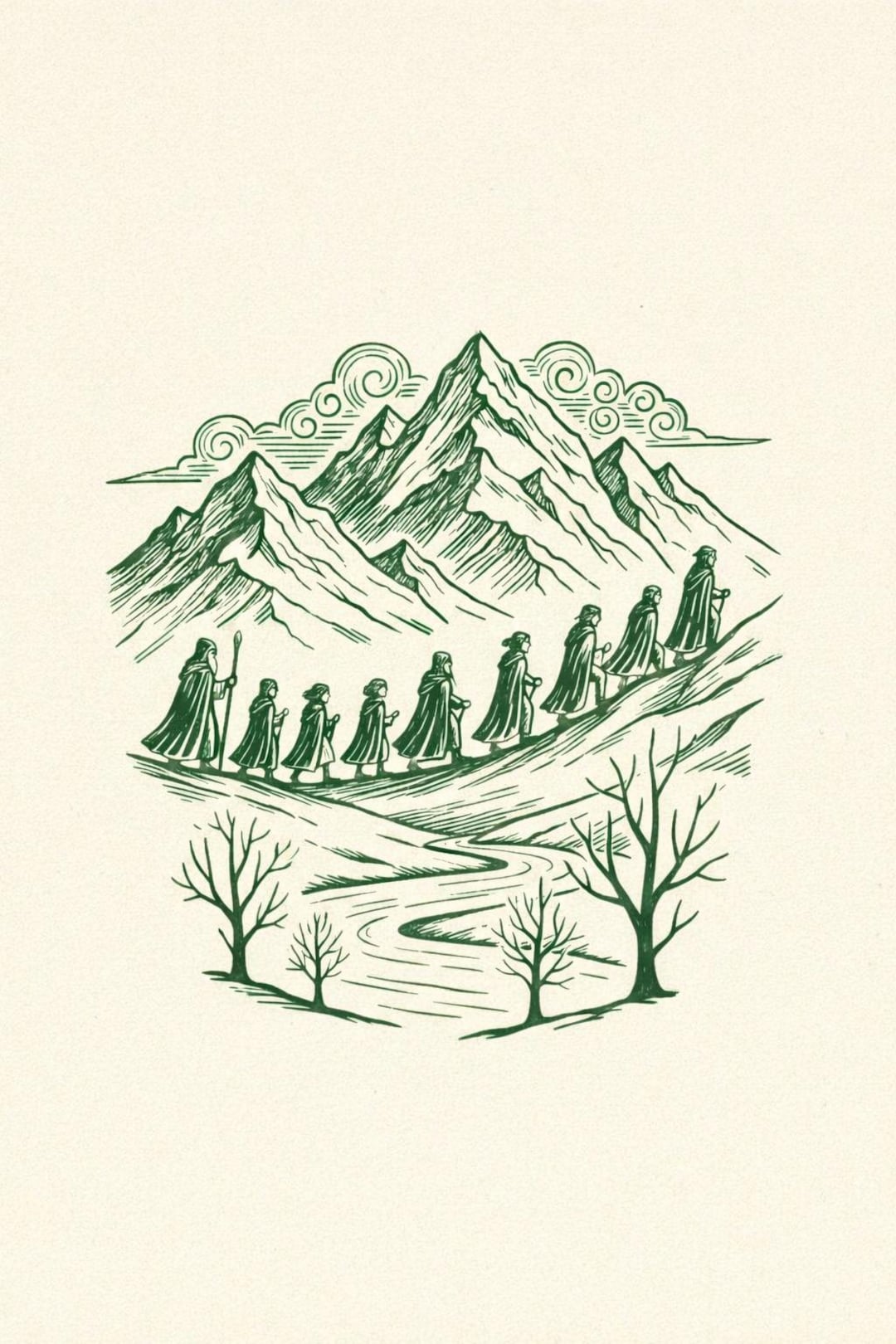Fellowship of the Ring Art Print | Minimalist Middle Earth Wall Decor ...