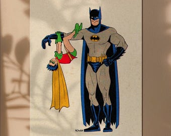 バットマン、ロビン、バットガール、タイム誌、レトロ風刺雑誌の表紙