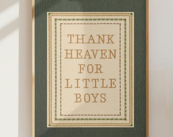 Póster bordado "Gracias al cielo por los niños pequeños", arte de pared vintage para habitación de bebé, decoración para habitación de niño, impresión estilo punto de cruz, regalo para baby shower