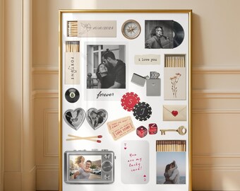Póster personalizado con forma de caja de cerillas, regalo romántico de aniversario, plantilla editable de Canva (descarga digital)