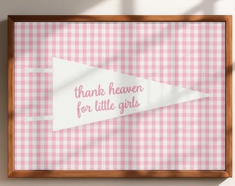 Gracias al cielo por la lámina infantil para niñas pequeñas, póster vintage estilo cottagecore con banderines (descarga digital)