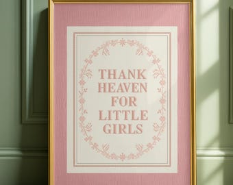 Póster bordado "Gracias al Cielo por las Niñas", arte de pared vintage para habitación de bebé, decoración para habitación de niña, impresión estilo punto de cruz, regalo para baby shower.