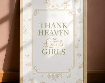 Gracias al cielo por las niñas pequeñas, lámina vintage con estampado floral para habitación infantil (descarga digital)