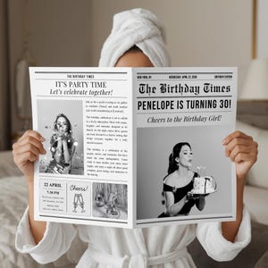 Birthday Newspaper Template, Editable Birthday Canva Template, Party Invitation, Large Printable Newspaper for Photoshoot, Digital Download