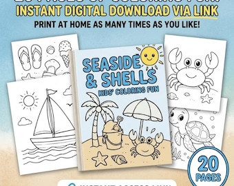 Summer Beach Ocean Coloring Pages for Kids, 20 Activity Sheets (Digital Download)