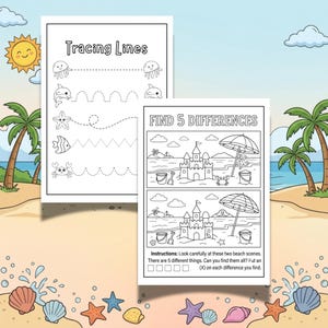 Printable Summer Activity Book for Kids Ages 4-8, Beach Ocean Crafts (Digital Download) image 5