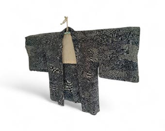 Vintage Abstract Print Haori Kimono Jacket - Vintage Japanese Robe, Geometric Pattern
