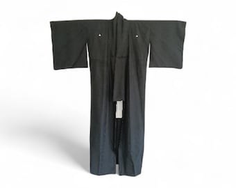 Kimono Yukata negro vintage - Túnica tradicional japonesa - Kimono con escudo familiar para festivales