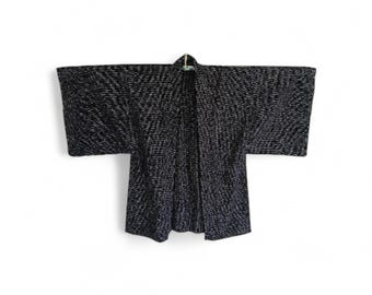 Vintage Men's Geometric Haori Kimono - Cotton Open Front Cardigan
