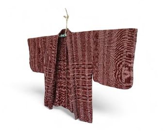 Vintage Japanese Haori Kimono - Woven Texture - Burgundy/Reddish Brown