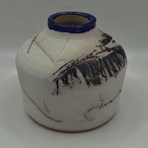 Raku Pot Decorated With Feathers & Horsehair