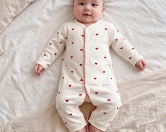 Cotton Baby Romper: Long Sleeve, Heart Print, Soft Autumn Outfit