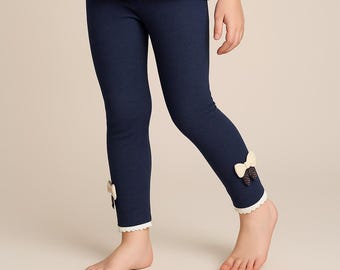 Jeggings de invierno para niñas / Leggings gruesos de efecto vaquero con lazos