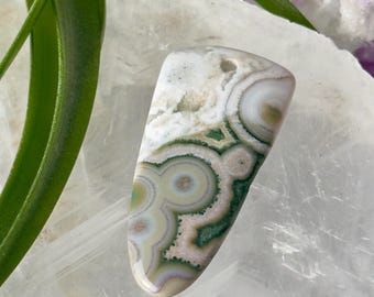 Colgante de cabujón perforado de jaspe oceánico // Joyería de piedra de cristal orbicular pulida, rara y de alta calidad para la sanación del chakra del corazón