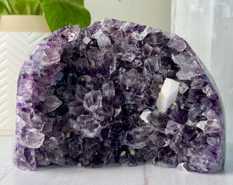 Amatista púrpura en racimos de cristales // Calcita drusa de azúcar, punta gruesa grande, color profundo, piedra de alta calidad, roca mineral natural cruda, coleccionable