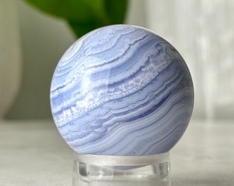 Blue Lace Agate Sphere // 39MM High Grade Polished Crystal Stone Anxiety Calming Throat Chakra Healing Meditation Natural Mineral Rock