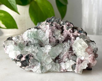 Green Apophyllite on Pink Chalcedony Crystal Cluster // Rare AAA Quality Druzy Display Specimen Raw Natural Mineral Rock Stone Healing