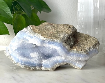 Raw Blue Lace Agate Druzy Geode // Natural Crystal Stone, Calming Throat Chakra Healing, Collectible Rough Mineral Rock, Large Chunk Cluster