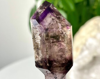 Smoky Amethyst Scepter // Hematite Inclusion, Polished Natural Mineral Rock Purple Crystal Quartz Point, Third Eye Chakra Healing Meditation