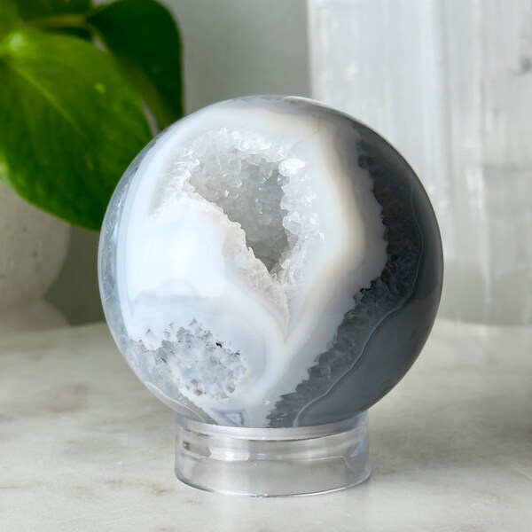 Blue Druzy Agate Sphere // 77MM Polished Icy Crystal Quartz Stone Geode Large Big Natural Mineral Rock Spiritual Healing Decor Meditation
