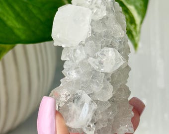 Varita de estalactita de cristal de apofilita de diamante druzy de azúcar // Espécimen crudo de calcedonia azul, piedra de meditación de roca mineral natural