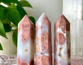 Pink Agate Crystal Tower // Cotton Candy Agate Druzy Polished Natural Stone Point Meditation Heart Chakra Healing