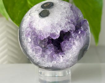 Esfera de cristal de amatista púrpura // Geoda drusa pulida de 56 mm, Uruguay, piedra mineral natural de colección