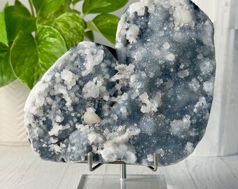 Calcedonia azul con racimos de cristales de apofilita // Ejemplar de piedra de calidad AAA, gran tamaño, mineral natural, pieza de colección para exhibición