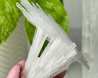 Escolecita en aerosol // Muestra de cristal blanco, formación de piedra natural en bruto, roca mineral de la India, sanación espiritual