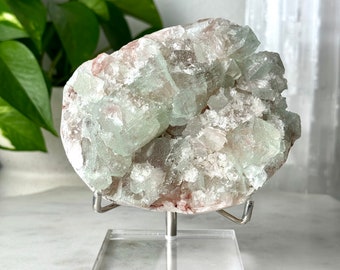 Green Apophyllite Crystal Cluster // Sugar Druzy Pink Peach Stilbite Display Specimen Raw Natural Mineral Rock Stone Healing