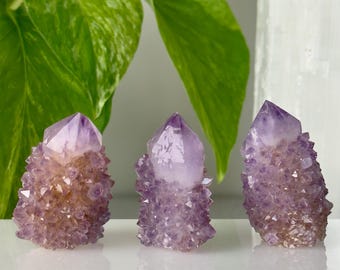 Punta de cuarzo espíritu púrpura - Tú eliges // Punta de cristal de cuarzo cactus de alta calidad, piedra mineral natural de amatista drusa brillante en bruto
