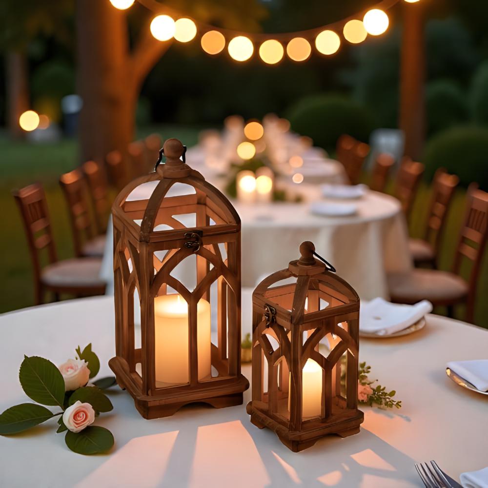 Rustic Wooden Candle Lantern Set of 2, Farmhouse Table Centerpiece ...
