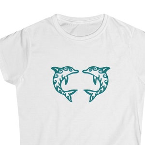 Dolphins T-Shirt, Women's Comfy Softstyle Tee Top, Black or White image 2