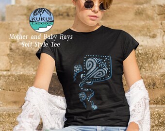 Stingray Softstyle Tee, Women's Mom and Babies Shirt in Black or White, Tropical Sealife Art by Dawn Ventimiglia