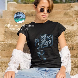 Stingray Softstyle Tee, Women's Mom and Babies Shirt in Black or White, Tropical Sealife Art by Dawn Ventimiglia image 1