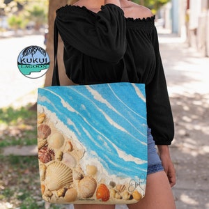 Beach Shells Tote Bag, Roomy 18 x 18, Black Handles, Versatile Reusable Carryall image 3