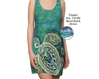 Sea Turtle Sleeveless Dress, Beach Vibe Racerback, Oceanic Style Art by Dawn Ventimiglia