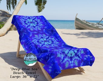 Blue Tie Dye Design Beach Towel, Boho Hippie Design, Available in Two Sizes - Time for Vacay!