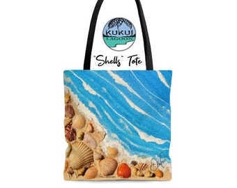 Beach Shells Tote Bag, Roomy 18 x 18, Black Handles, Versatile Reusable Carryall