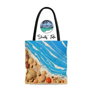 Beach Shells Tote Bag, Roomy 18 x 18, Black Handles, Versatile Reusable Carryall image 1