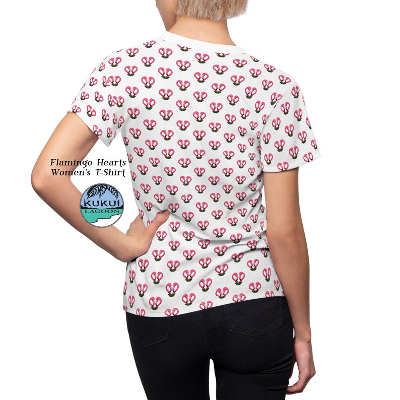 Flamingo Hearts Women's Tee, All Over Print T-Shirt, Comfy image 5