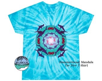 Ocean Mandala T-shirt, Tie-Dye Tee, Hammerhead Shark Shirt, Turquoise or Pink Tee