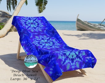 Tie Dye Mandala Beach Towel, Hippie Boho Design, Available in Two Sizes, Blue Printed Tie Dye Design