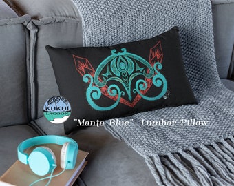 Manta Ray Lumbar Pillow with Zipper, 20 x 14 Spun Polyester, oceanic art design by Dawn Ventimiglia