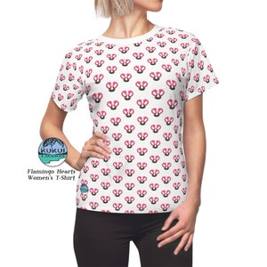 Flamingo Hearts Women's Tee, All Over Print T-Shirt, Comfy image 1