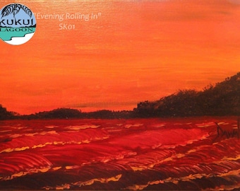Ocean sunset painting on canvas, island waves, 11 x 14 inches, "Evening Rolling In", original art, SK01