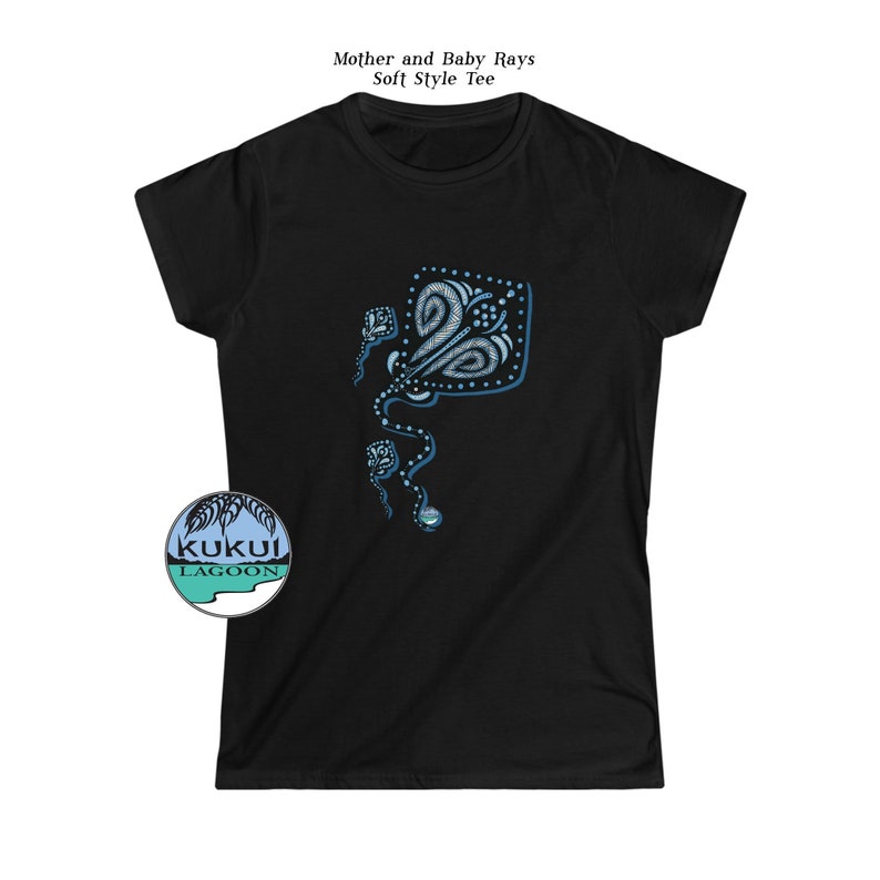 Stingray Softstyle Tee, Women's Mom and Babies Shirt in Black or White, Tropical Sealife Art by Dawn Ventimiglia image 4
